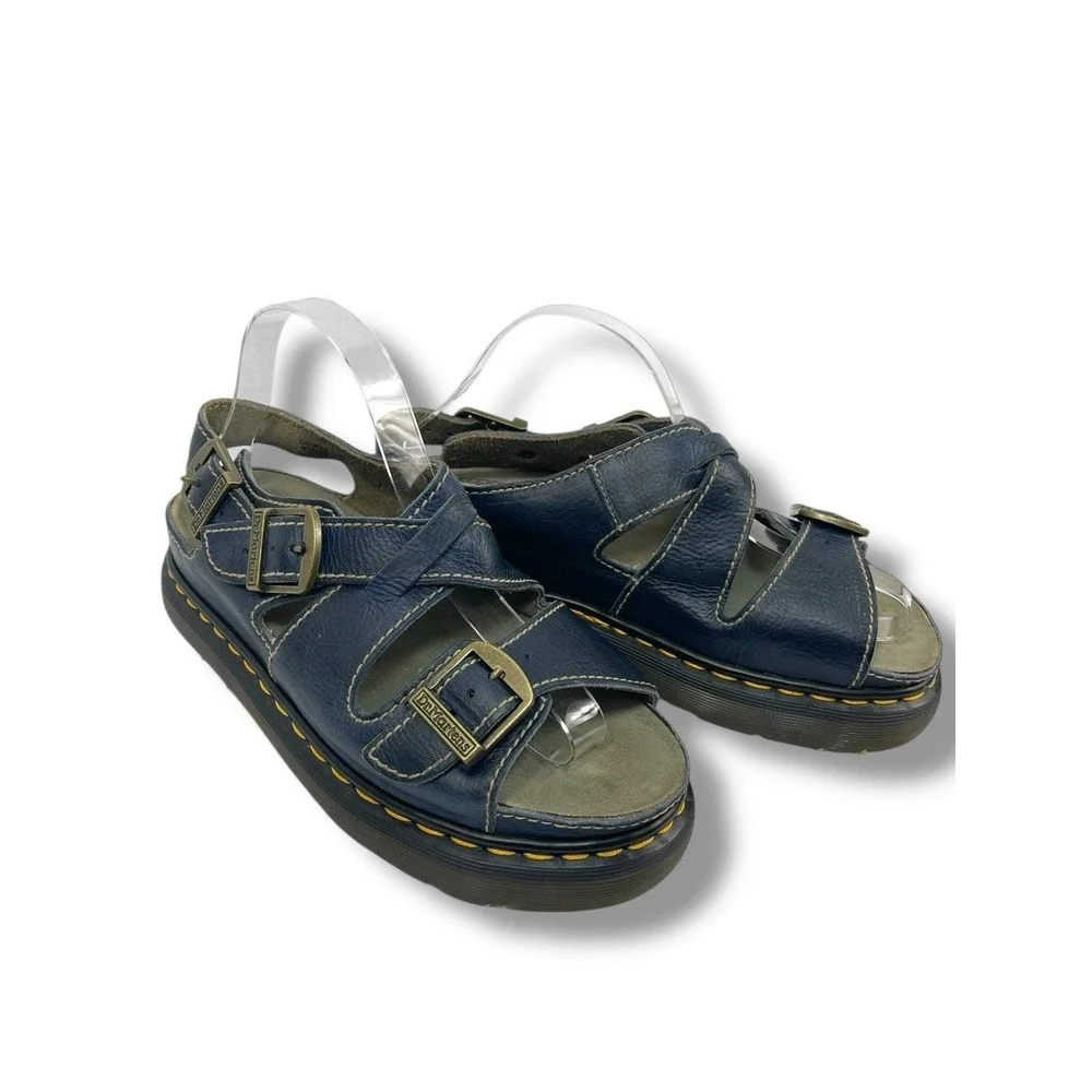 Dr Martens VTG Made England Mens 9 Leather Strappy Sandals Blue Buckle Fisherman